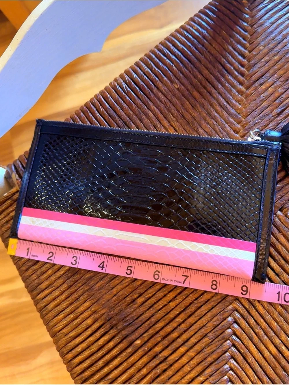 Victoria’s Secret Luxe Python Zip Clutch Wristlet Black Pink Tassel 9” EUC